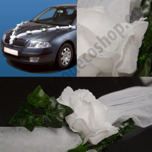 Kompletní svatební dekorace na auto PEGAS  - bílá (sestava)
