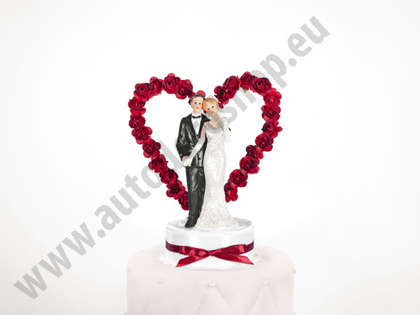 Figurky na dort - Srdce z rudých růží (1 ks)