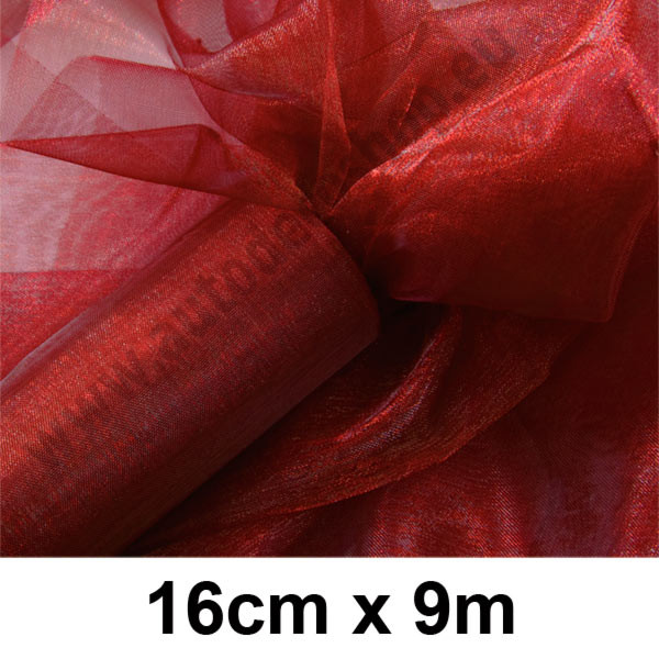 Organzová řezaná stuha 16cm - červená (9m/rol)
