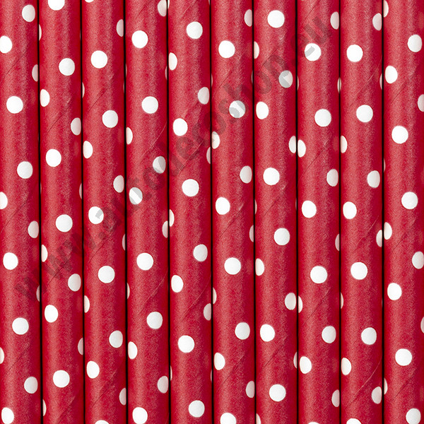 Papírové brčko s puntíky - červená / bílá ( 10 ks / bal )