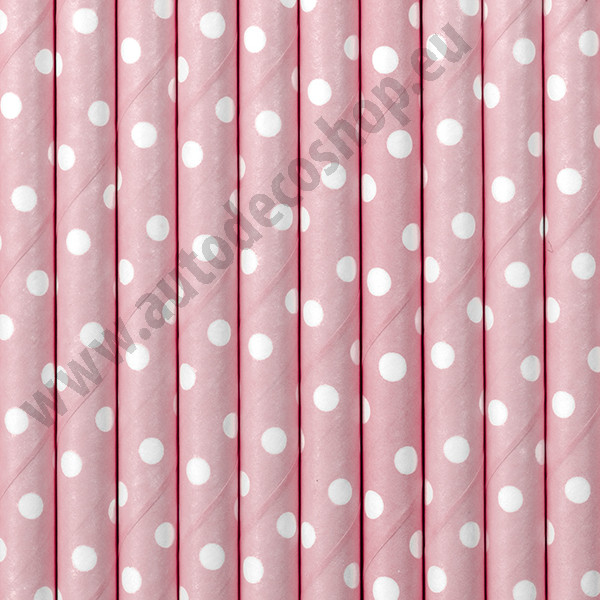 Papírové brčko s puntíky - růžová / bílá ( 10 ks / bal )