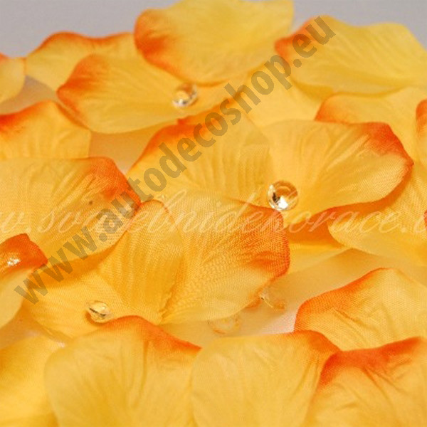 Textilní plátky růží na házení 48 x 52 mm - žíhaná oranžová (100 ks/bal)