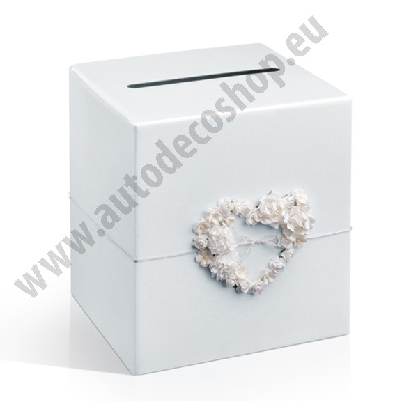 Krabice na svatební blahopřání 24x24x24 cm - bílá / srdce