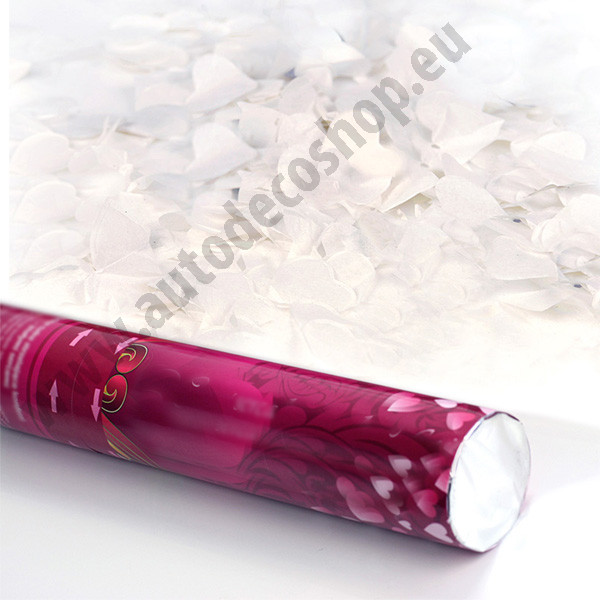 Vystřelovací konfety 40cm - bílá srdíčka (1ks)
