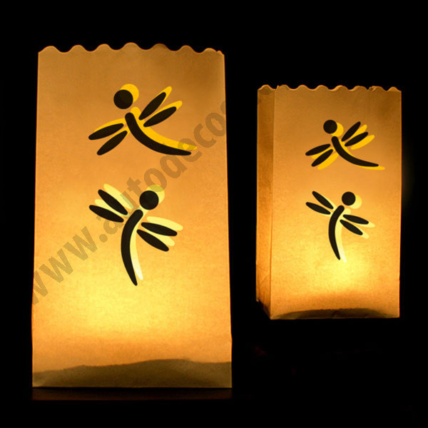 Dekorativní svítilny - papírové lucerny 15x27x9 cm - Vážky (10 ks/bal)
