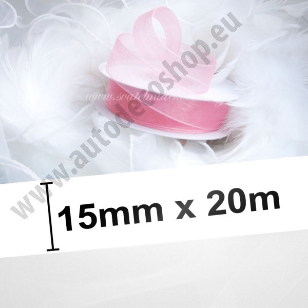 Stuha šifonová - růžová (15 mm, 20 m)