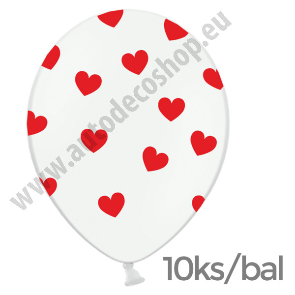 Balonky SRDÍČKA - Ø 30 cm - bílá / bordó (10 ks / bal)