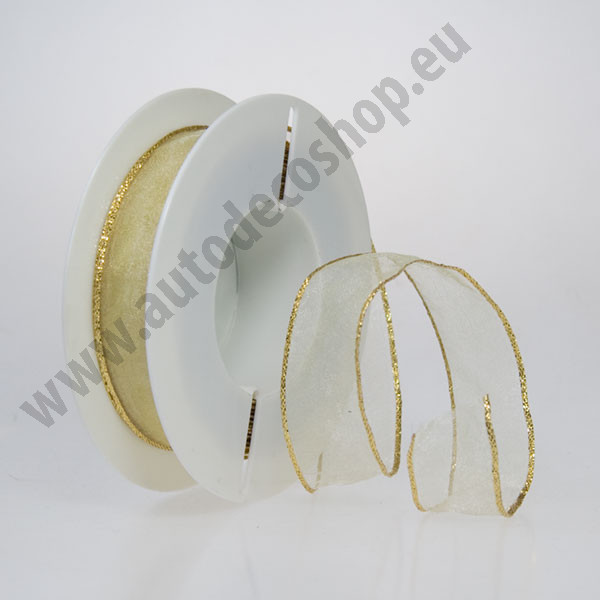 Organzová stuha s drátkem ORINOCO - zlatá + zlatá (25 mm, 25 m/rol)