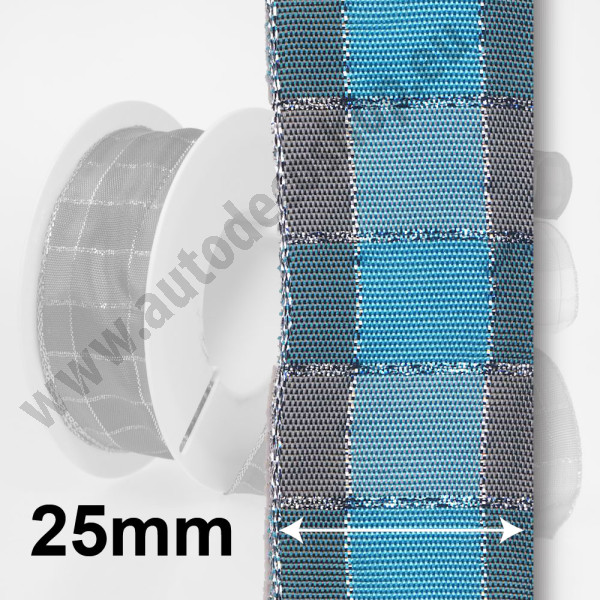 Dekorační stuha s drátkem KARO KARO -modrá + šedá (25 mm, 20 m) 