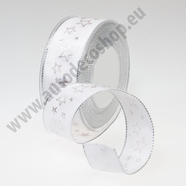 Dekorační stuha s drátkem STARDANCE - bílá + stříbrná (40 mm, 20 m) 