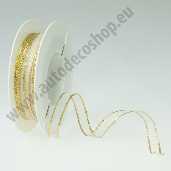 Organzová stuha se zlatým okrajem ORIN - krémová + zlatá (10 mm, 50 m/rol)