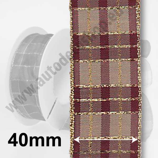 Dekorační stuha s drátkem KILT - fialová / zlatá (40 mm, 20 m) 