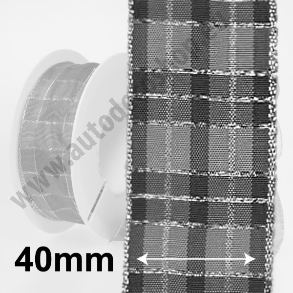 Dekorační stuha s drátkem KILT - šedá / stříbrná (40 mm, 20 m) 