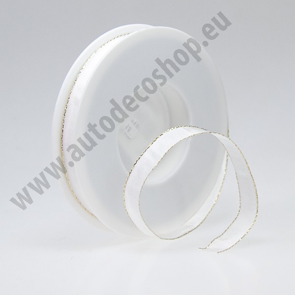 Dekorační stuha acetová s drátkem ACETO - bílá + zlatá (15 mm, 25 m/rol)