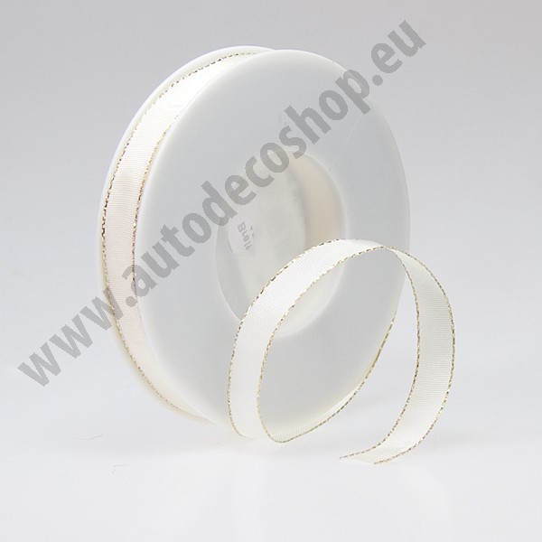 Dekorační stuha acetová s drátkem ACETO - krémová + zlatá (15 mm, 25 m/rol)