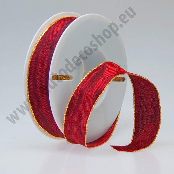 Dekorační stuha acetová s drátkem ACETO - červená + zlatá (25 mm, 25 m/rol)