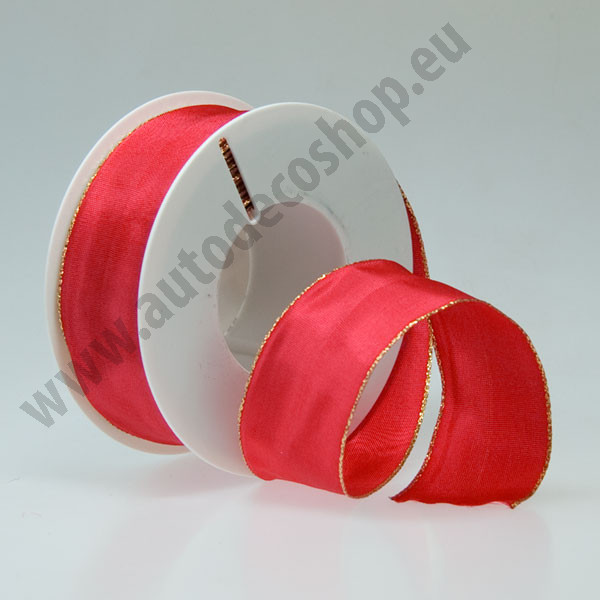 Dekorační stuha acetová s drátkem ACETO - červená + zlatá (40 mm, 25 m/rol)
