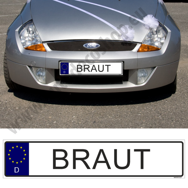 Svatební SPZ s textem - EURO - BRAUT (1 ks)