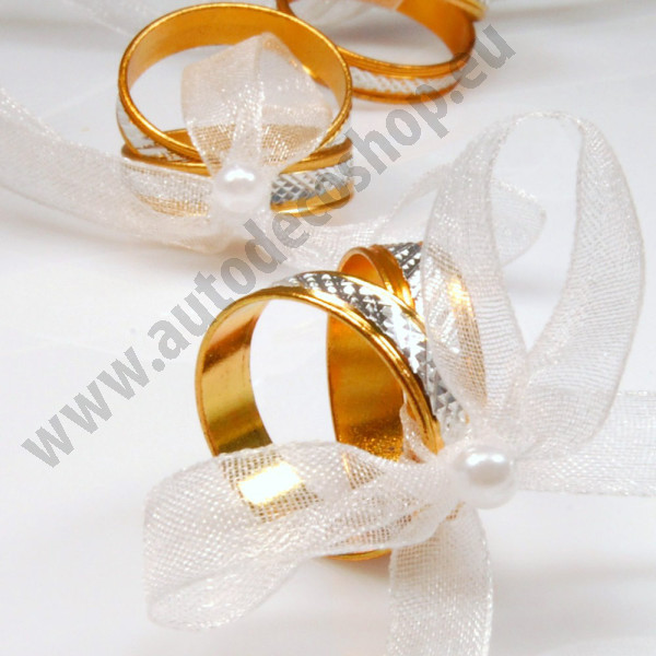 Zlatostříbrné prstýnky svázané stužkou - bílá (1 pár)