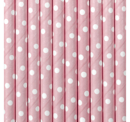 Papírové brčko s puntíky - růžová / bílá ( 10 ks / bal )