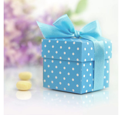 Dárková krabička s víčkem a stužkou - modrá (10ks/bal)