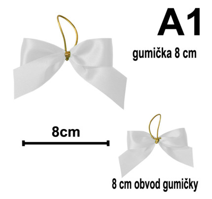 Mašlička s gumičkou 8 cm - typ A1 - bílá (10 ks/bal)