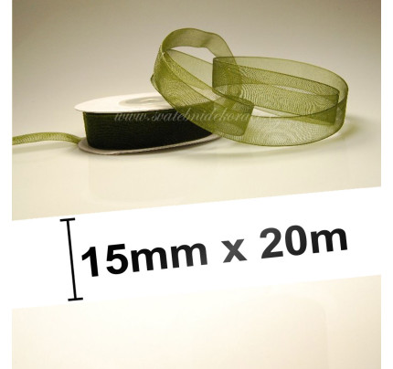 Stuha šifonová - olivová (15 mm, 20 m)