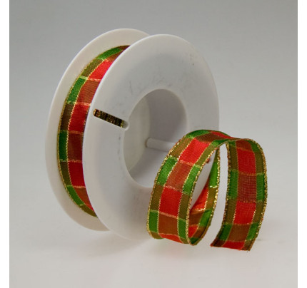 Dekorační stuha s drátkem KARO KARO - červená + zelená (25 mm, 20 m) 