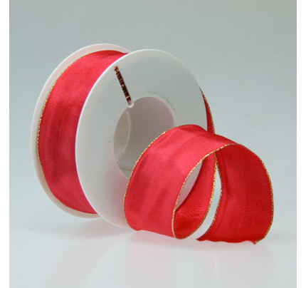Dekorační stuha acetová s drátkem ACETO - červená + zlatá (40 mm, 25 m/rol)